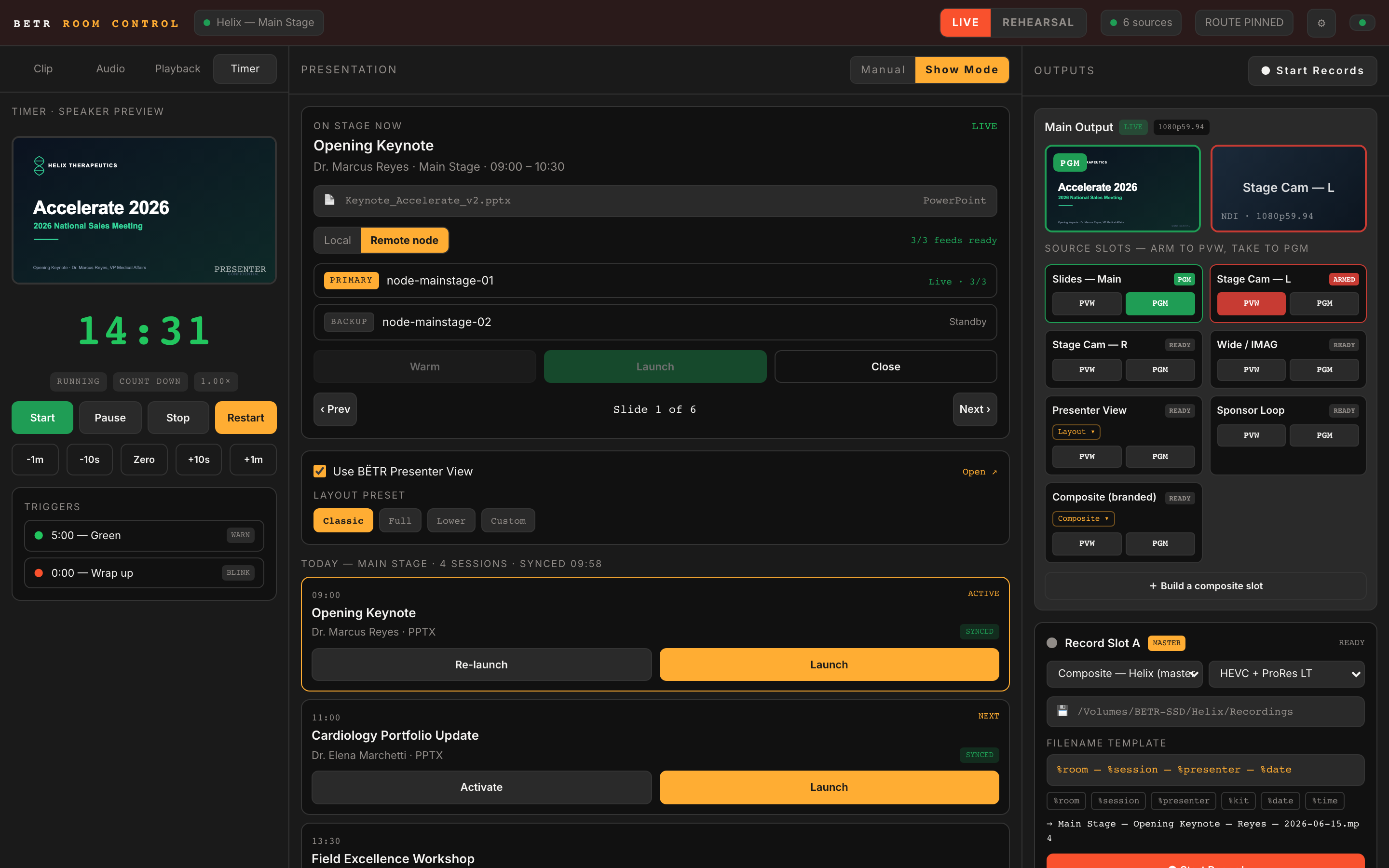 Room Control — live program